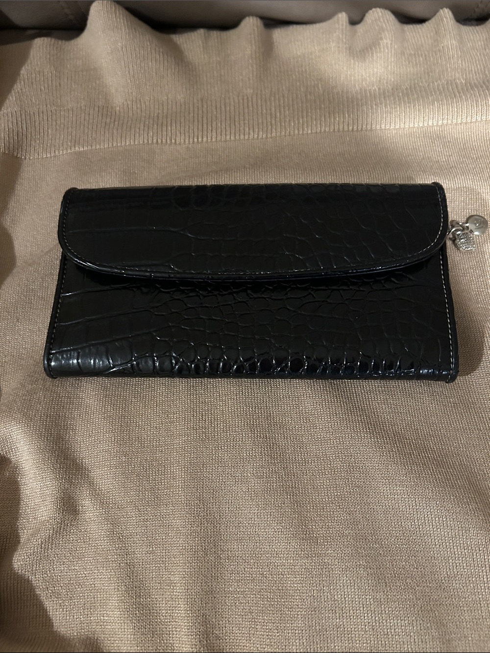Liz Claiborne Black Croc-Embossed Fold-Over Wallet Clutch